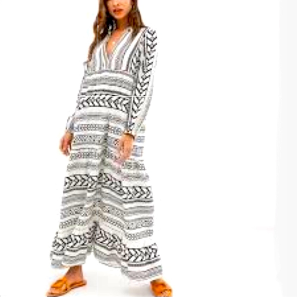 Vero Moda Boho Black & Ivory Aztec Print Long Sleeve Maxi Dress XS